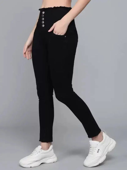 Stylish Black Denim Mid Rise Jeans For Women