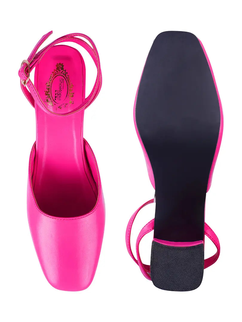 Trendy Stylish Comfortable Hot Pink Heeled Pumps For Women and Girls