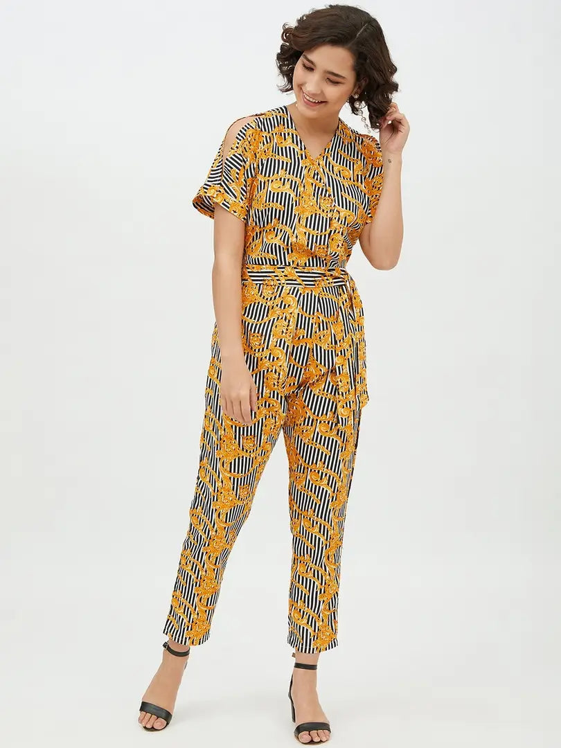 Stylish Polyester Floral Print Basic Jumpsuit For Women