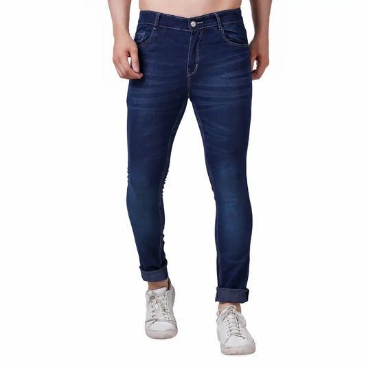 Stylish Fancy Navy Blue Denim Solid Mid-Rise Jeans For Men