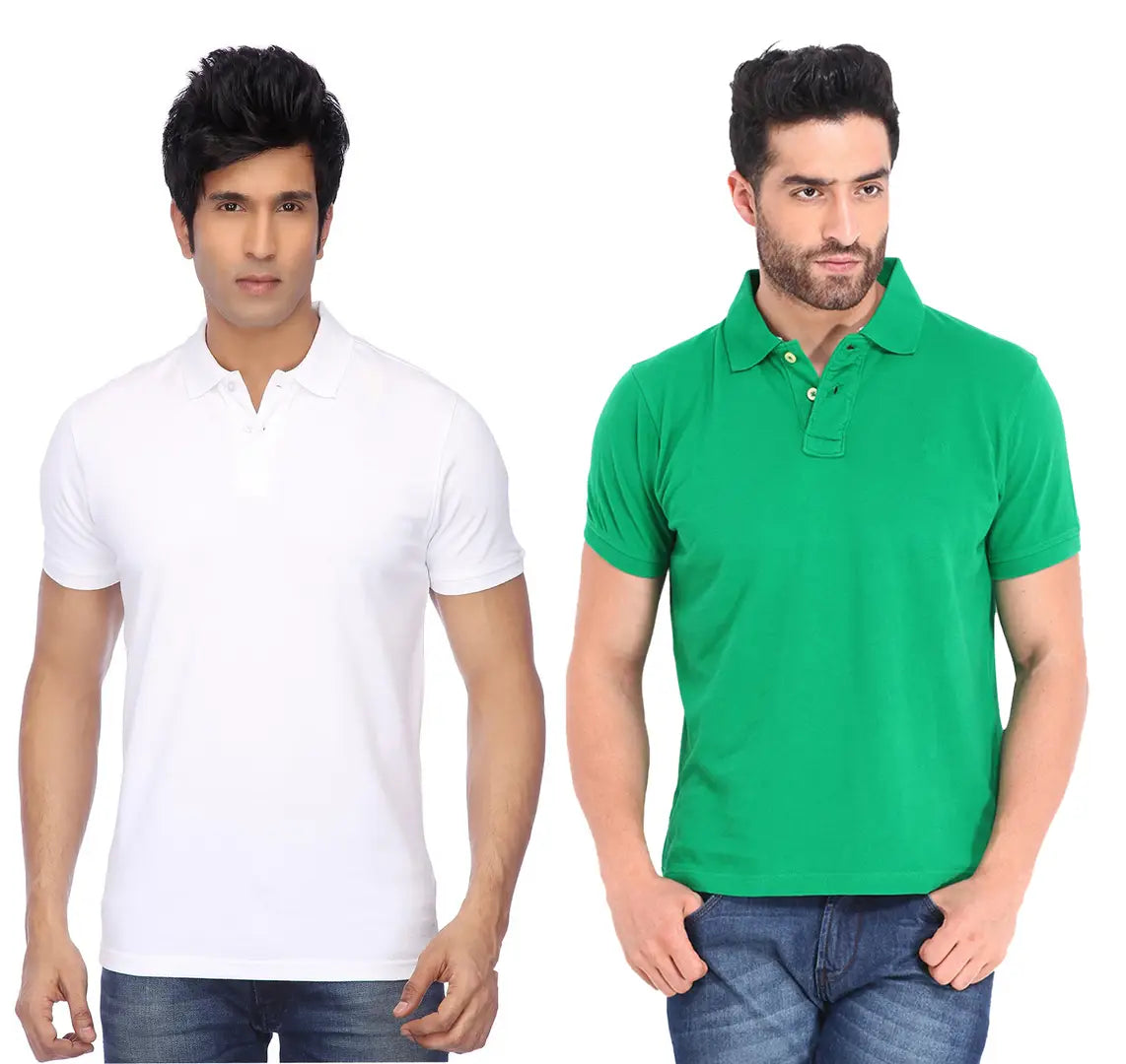 Men Multicolored Polyester Blend Slim Fit Polos T-Shirt (Pack of 2)