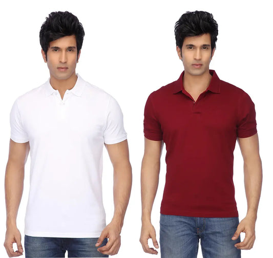 Men Multicolored Polyester Blend Slim Fit Polos T-Shirt (Pack of 2)