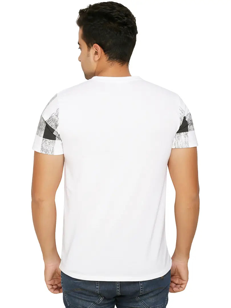 Men's White Cotton Blend Self Pattern Round Neck Tees