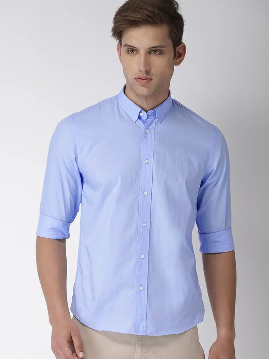 Men's Blue Cotton Solid Regular Fit Casual shirts