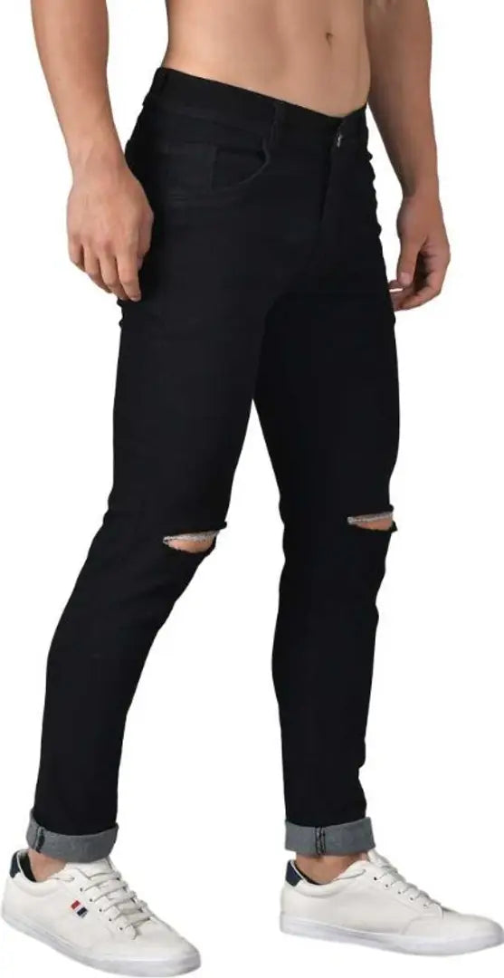 Men Black Knee Cut Jeans