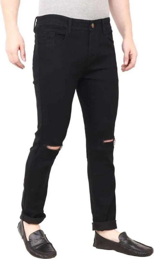 Men Black Knee Cut Jeans