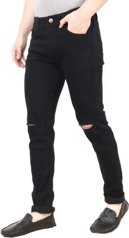 Men Black Knee Cut Jeans