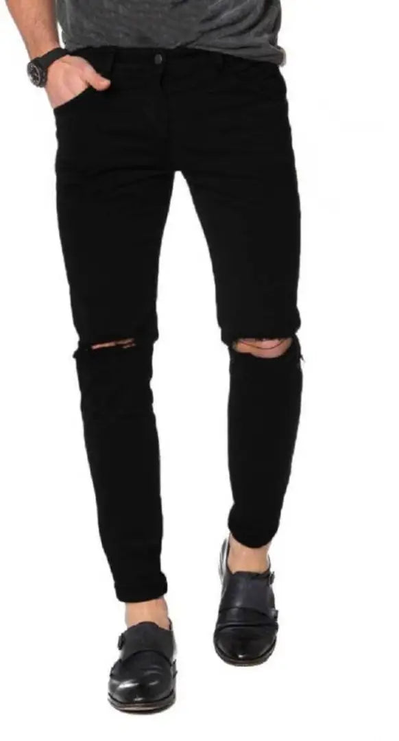 Men's Denim Black Knee Cut Jeans