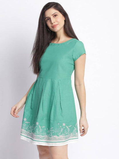 Green printed dress for women's