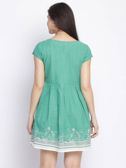 Green printed dress for women's