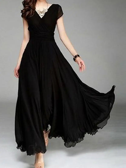 Women Black Solid Georgette Long A-Line Dress