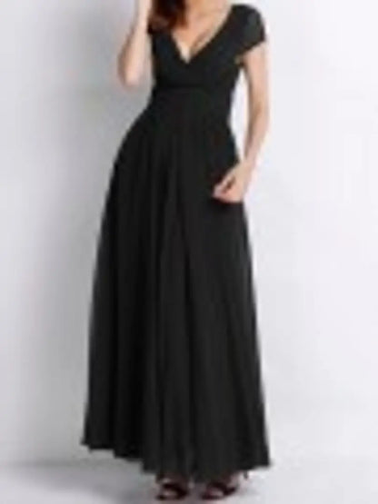 Women Black Solid Georgette Long A-Line Dress
