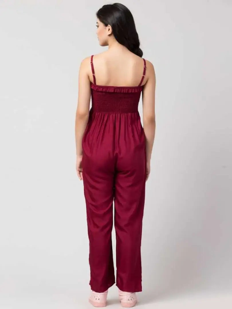 Stylish Maroon Rayon Self Pattern Jumpsuits For Women