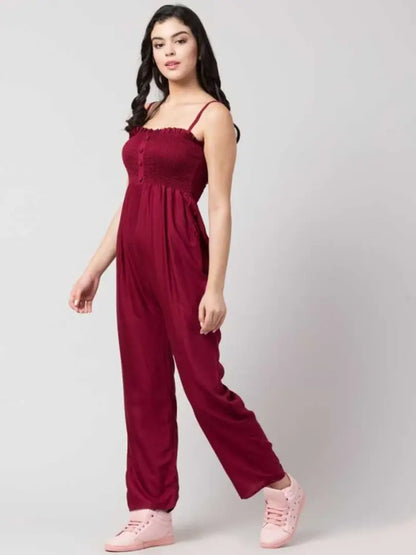 Stylish Maroon Rayon Self Pattern Jumpsuits For Women