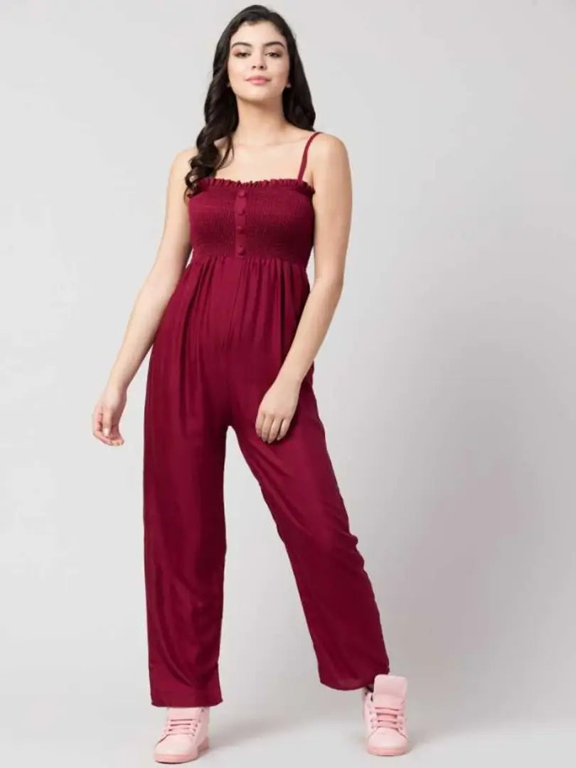 Stylish Maroon Rayon Self Pattern Jumpsuits For Women