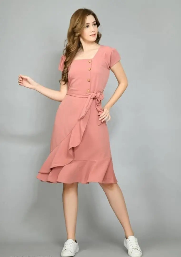 Fabulous Pink Cotton Blend Solid Dresses For Women