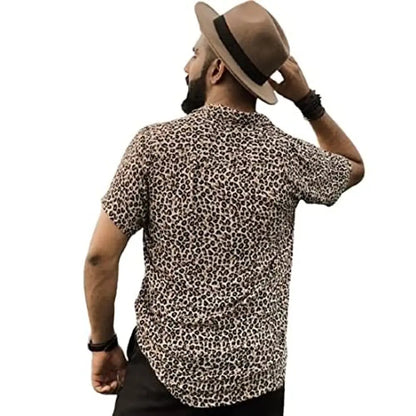 Leopard Printed Cream Color Half Sleeves Shirt for Men