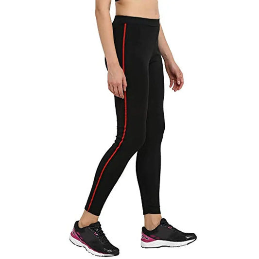 Fitg18? Ankle Length Stretchable Striped High Waist Fitness Pants for Women (Red, 28-34)