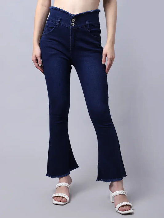 Stylish Navy Blue Denim Boot Cut Jeans for Women