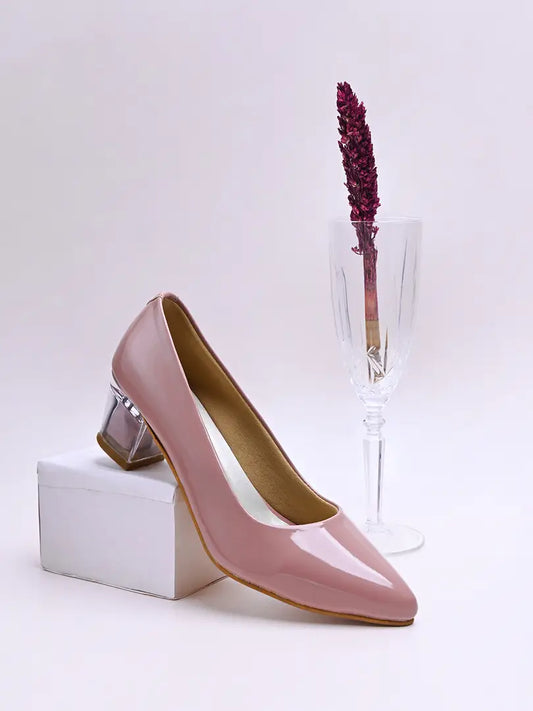 Stylish Pink Synthetic Leather Heels For Women