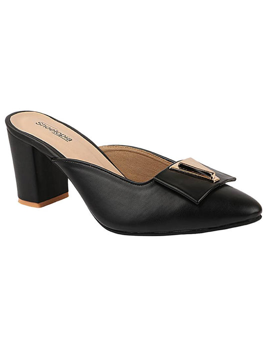 Stylish Black Synthetic Leather Heels For Women