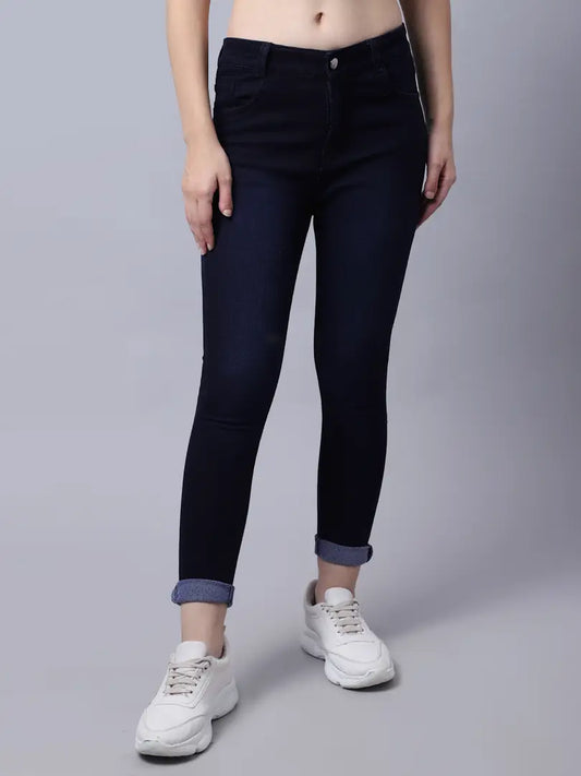 Stylish Fancy Denim Solid Dark Blue Coloured Skiny Jeans For Women