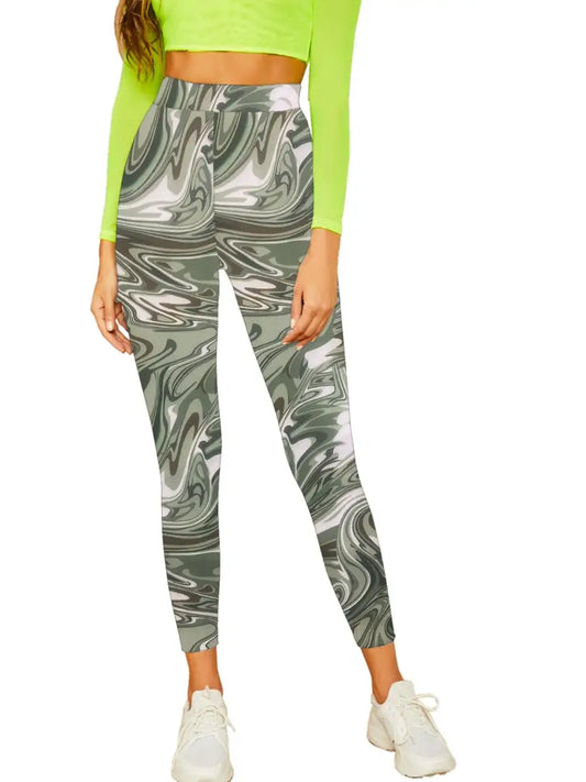 Trendy Lycra Blended Green Printed Gym Wear Active Wear Yoga Wear Jegging Tight For Women