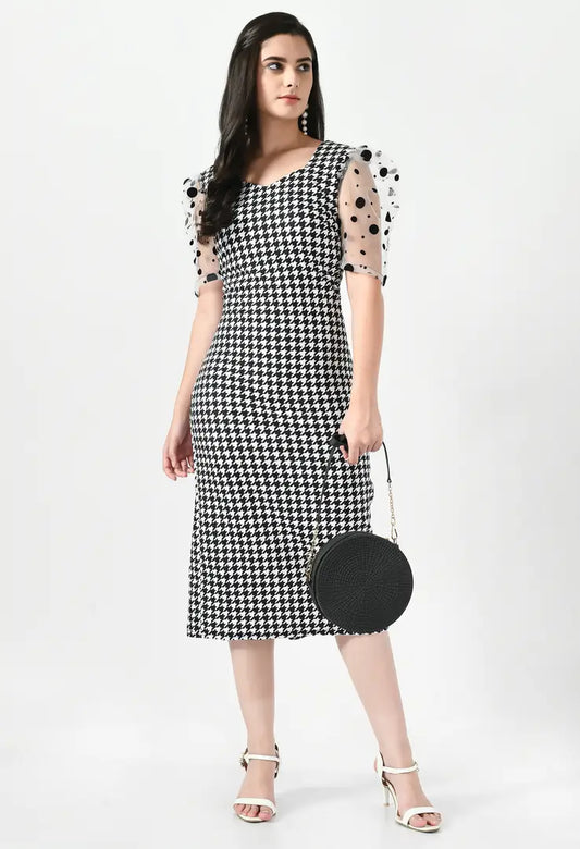 Trendy Polyester Black Checked Dress For Women