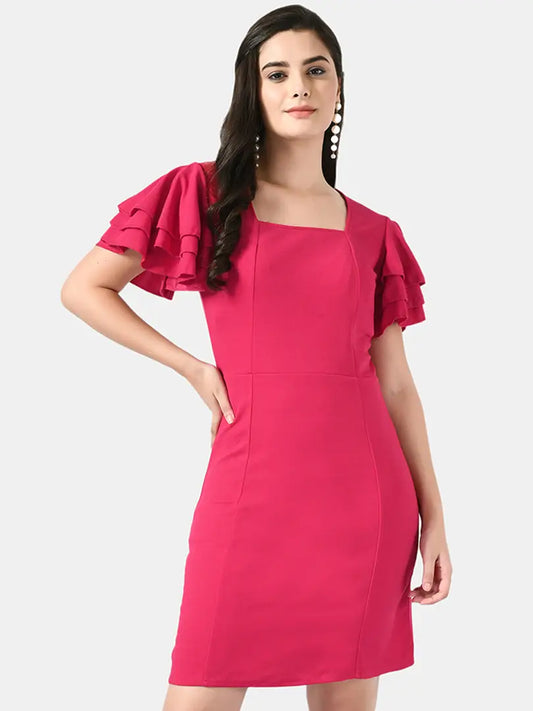 Trendy Polyester Rani Pink Solid Dress For Women