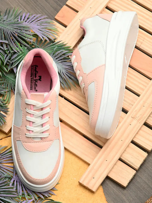 Women Stylish Pink Synthetic Leather Sneaker