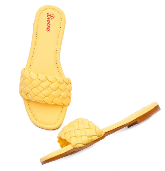 Stylish Yellow Synthetic Leather Flats For Women
