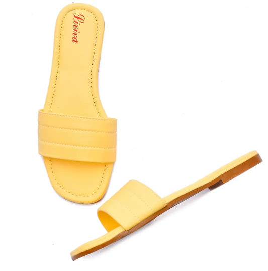 Stylish Yellow Synthetic Leather Flats For Women