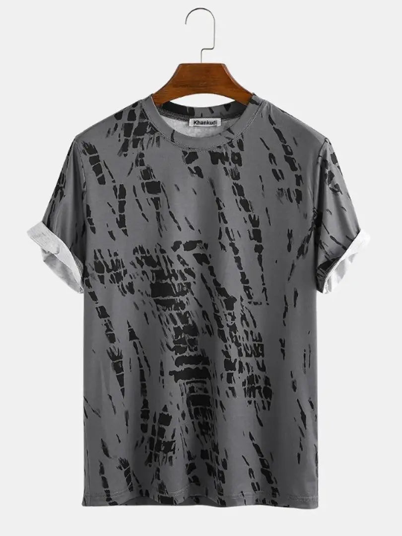 Mens casual printed T-shirt Round neck polyester fabric