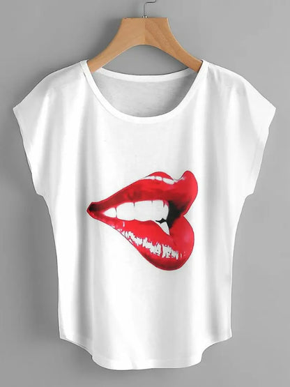 Fashionable Graphic Printed Cotton Blend Top For Women