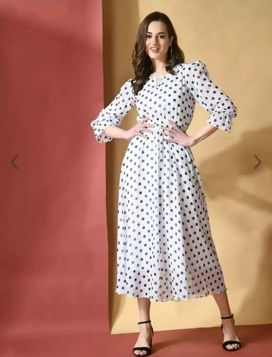 Trendy Polka Dot Georgette Dress for Women