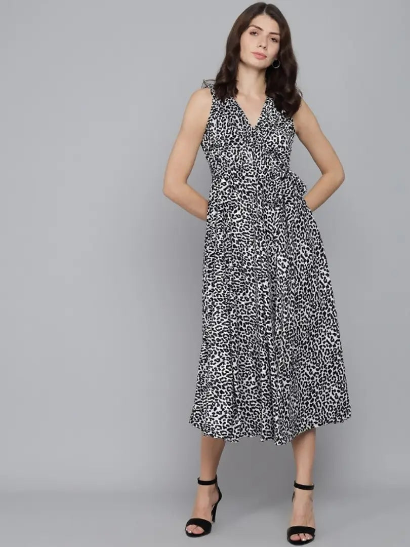 Stylish Animal Print A-line Velvet Dress