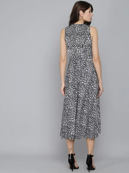 Stylish Animal Print A-line Velvet Dress