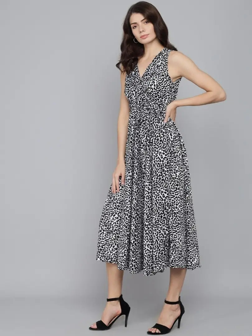 Stylish Animal Print A-line Velvet Dress