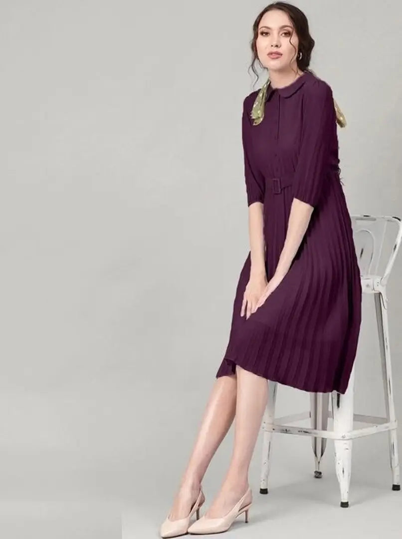 Alluring Purple Georgette Solid Dresses For Women