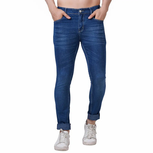 Stylish Fancy Blue Denim Solid Mid-Rise Jeans For Men