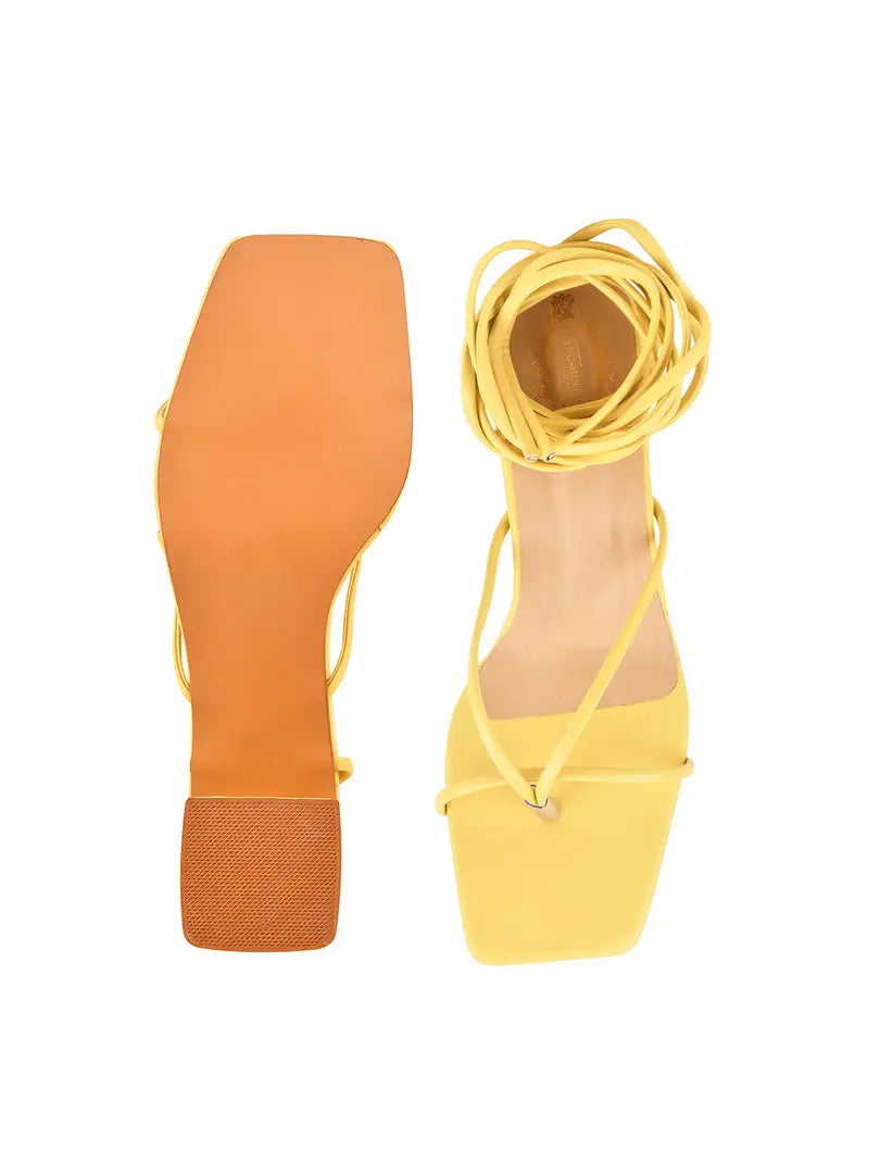 Stylish Yellow Synthetic Solid Heels For Women