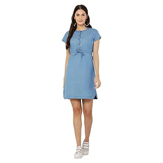 AVYANNA Trendy Women's Blue Color Solid Short Denim Dress