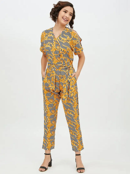 Stylish Polyester Floral Print Basic Jumpsuit For Women