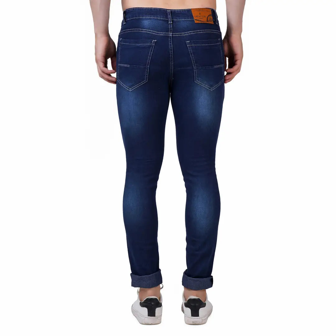 Stylish Fancy Navy Blue Denim Solid Mid-Rise Jeans For Men