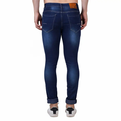 Stylish Fancy Navy Blue Denim Solid Mid-Rise Jeans For Men