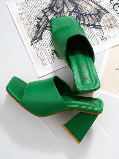 Trendy Stylish Pop Green Colored Triangle Heels For Women and Girls