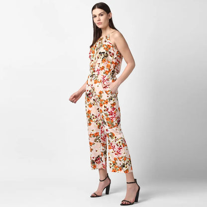 Stylish Polyester Floral Print Basic Jumpsuit For Women