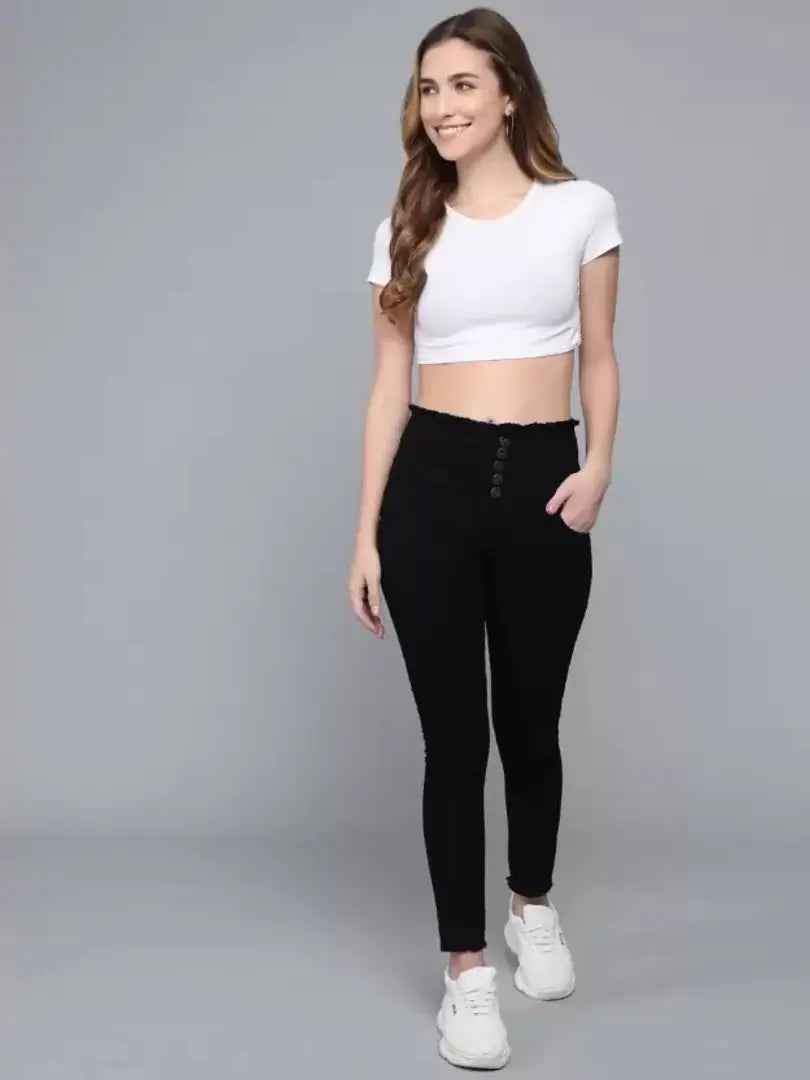 Stylish Black Denim Mid Rise Jeans For Women