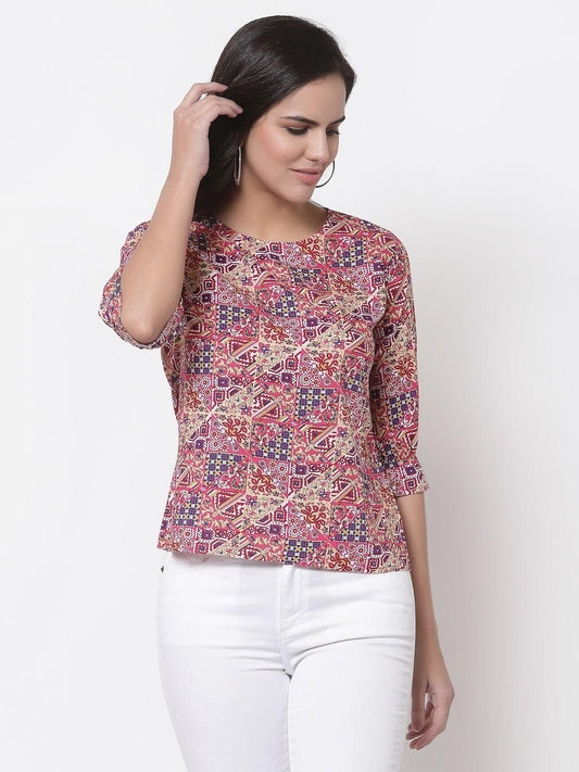 Style Quotient Pink Floral Print Crepe Top