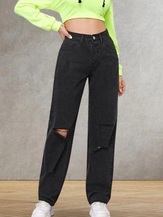 Women's Cotton Denim Straight Flared Jeans